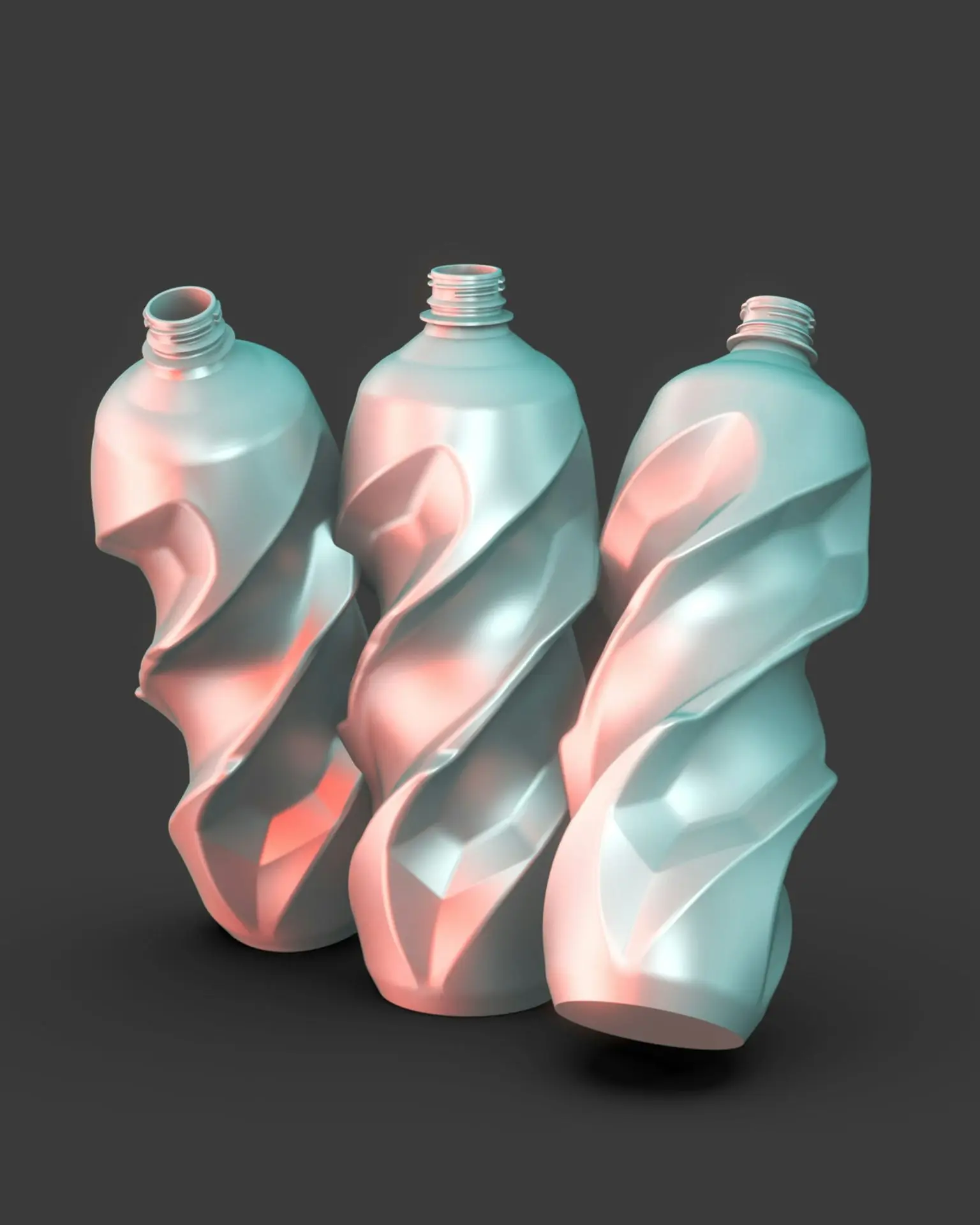 Three plastic bottles made via molding services by Myst Enterprise
