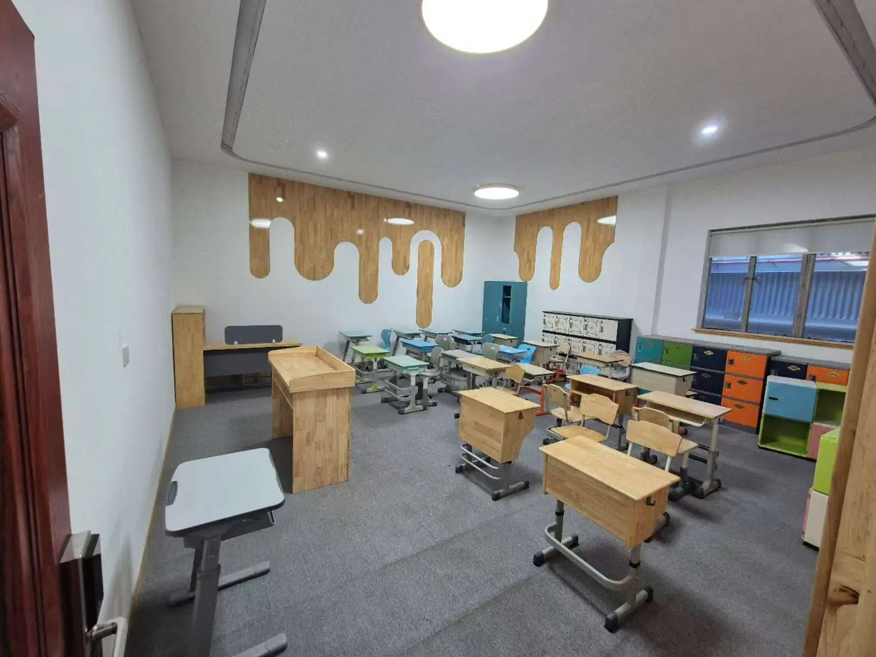 Classroom and teacher table and desk 