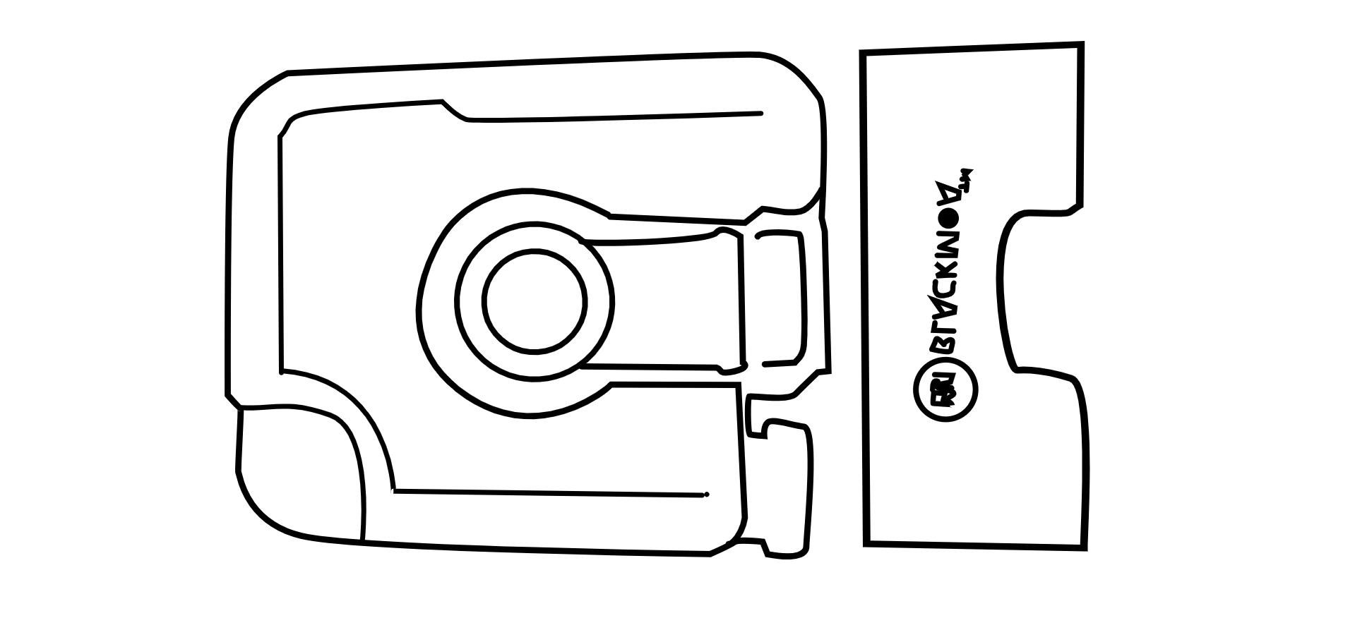 Artwork showing the front opening of Cassette Removal BlackMOA Fixed Toilet Cartoon